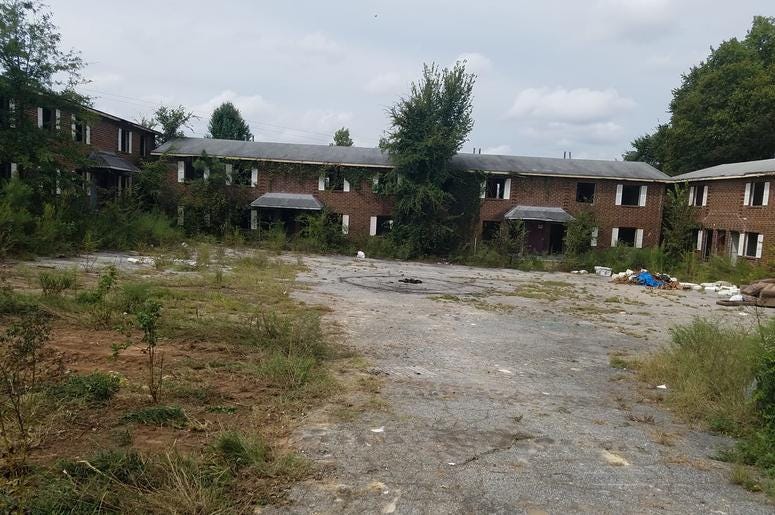 Front view of the Bolton Road Apartments that are being demolished.